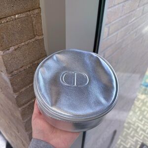 Dior Beauty Silver Round Pouch Makeup Travel Bag